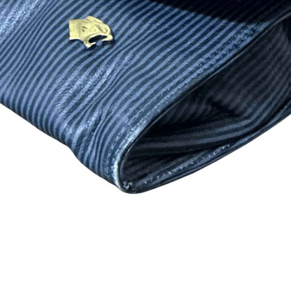 Bagheera Vintage Navy Blue Striped Leather Clutch Snap Closure - Made in Italy - Picture 9 of 12